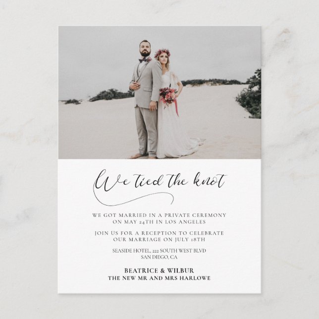 Wir band den Knoten Elegante romantische Ankündigu Postkarte (Vorderseite)