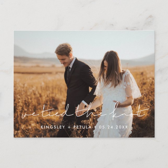 Wir banden das Minimalistische handgeschriebene Fo Postkarte (Vorderseite)