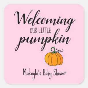 Wir begrüßen unsere kleine Pumpkin Baby Dusche Quadratischer Aufkleber