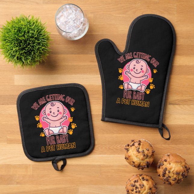 Wir bekommen unser Pelzbaby als Haustier. Ofenhandschuh & Topflappen-Set (Oben Unten)