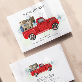 Wir bewegen den Vintagen roten LKW-Adresswechsel