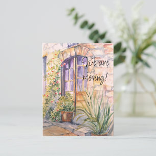 Wir bewegen die Vintage Wasserfarben-Tür Ankündigungspostkarte