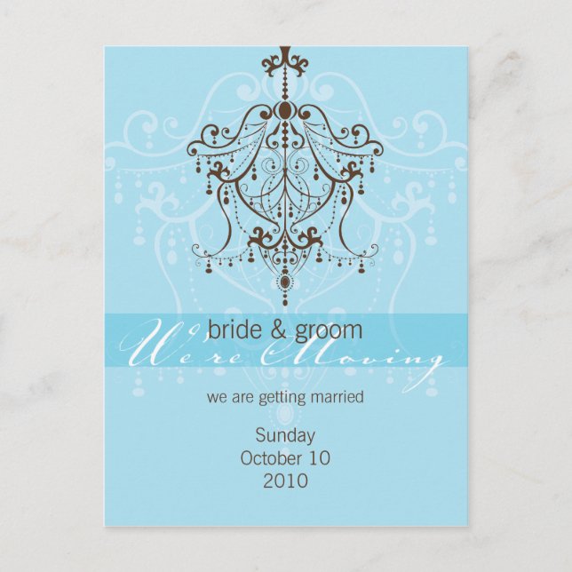 WIR BEWEGEN POSTCARD :: Kronleuchter Ankündigungspostkarte (Vorderseite)