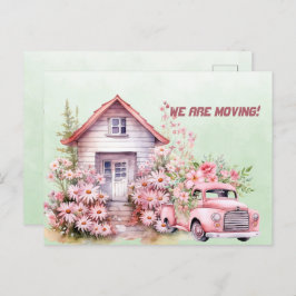Wir bewegen uns mit Vintagem Pink-LKW und Haus Postkarte