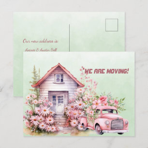 Wir bewegen uns mit Vintagem Pink-LKW und Haus Postkarte