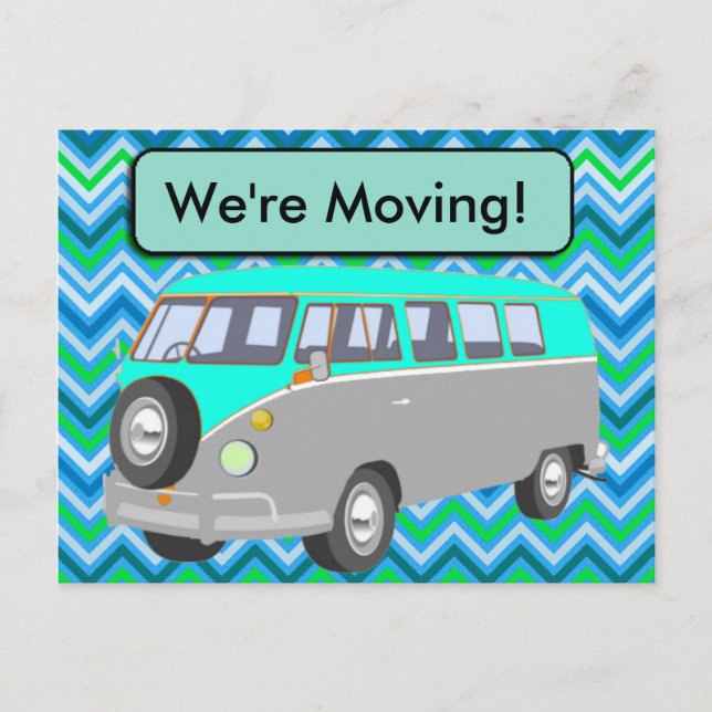Wir bewegen uns, retro blau van Post Card Ankündigungspostkarte (Vorderseite)