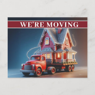 WIR BEWEGEN Whimsical Hütte & Red Truck. Einladungspostkarte