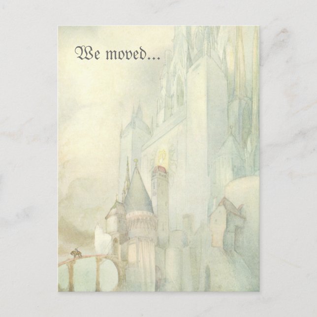 Wir bewegten Adresse ändern Vintage Fantasieburg Ankündigungspostkarte (Vorderseite)