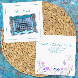 Wir bewegten Blue Window Blooming Blume Box Custom Quadratische Visitenkarte