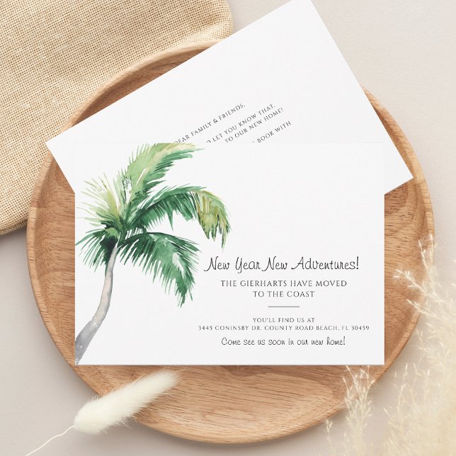 Wir bewegten die Palmen der Küstenwache Ankündigung (Coastal Palm Tree Change of Address Moving Announcement Holiday Card)