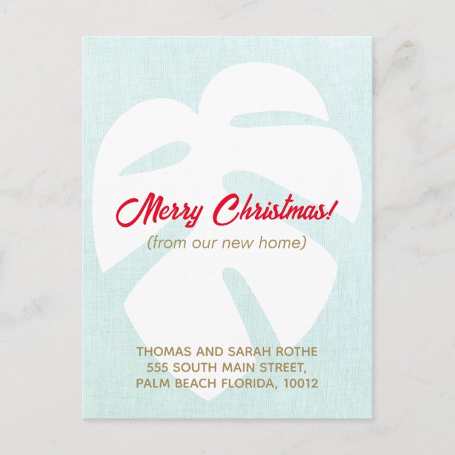 Wir bewegten Monstera Tropical Leaf Weihnachtspost Postkarte (Vorderseite)