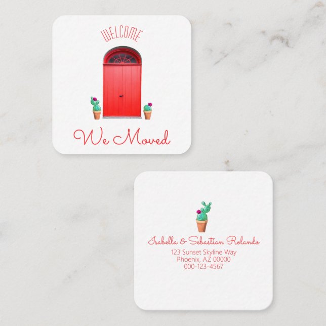 Wir bewegten rote Türen südwestlich gepolsterter K Quadratische Visitenkarte (Vorne/Hinten)