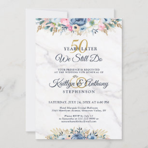 WIR BIETEN IMMER NOCH Elegante Florale Gold Navy H Einladung
