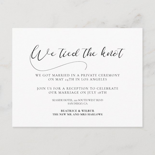 Wir binden den Knoten Elegant romantische Kalligra Postkarte (Vorderseite)