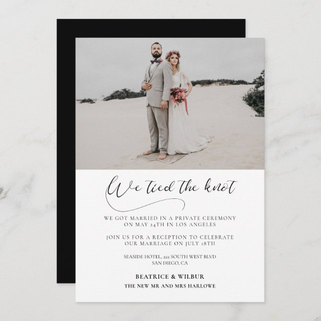 Wir binden die Knot Elegant Kalligraphie Ankündigu Einladung (Vorne/Hinten)