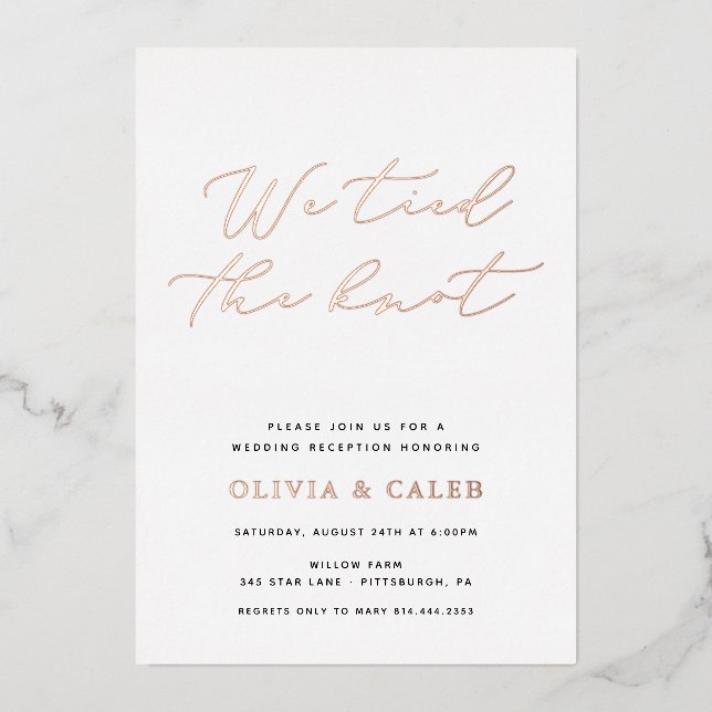 Wir binden die Knot-Elopement-Feier Real Folieneinladung (Vorderseite)