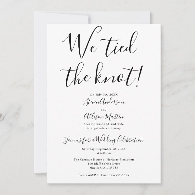 Wir binden die Knot Wedding Reception Einladung (Vorderseite)