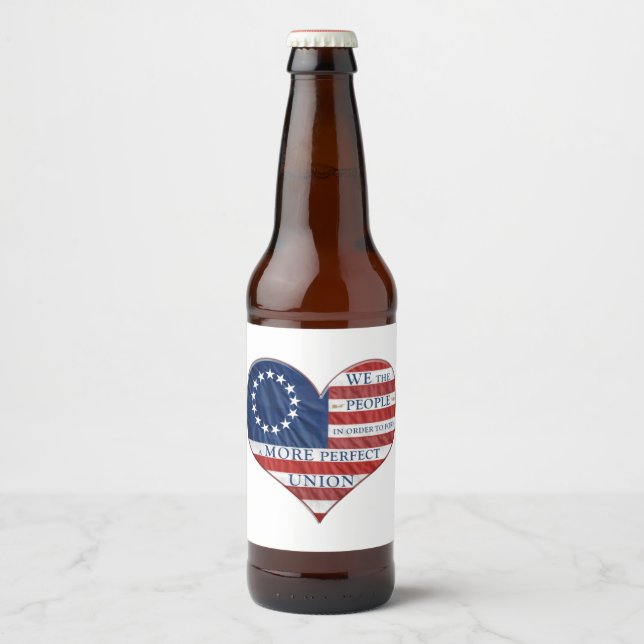 Wir, das amerikanische Flaggenherz Bierflaschenetikett (Vorderseite)