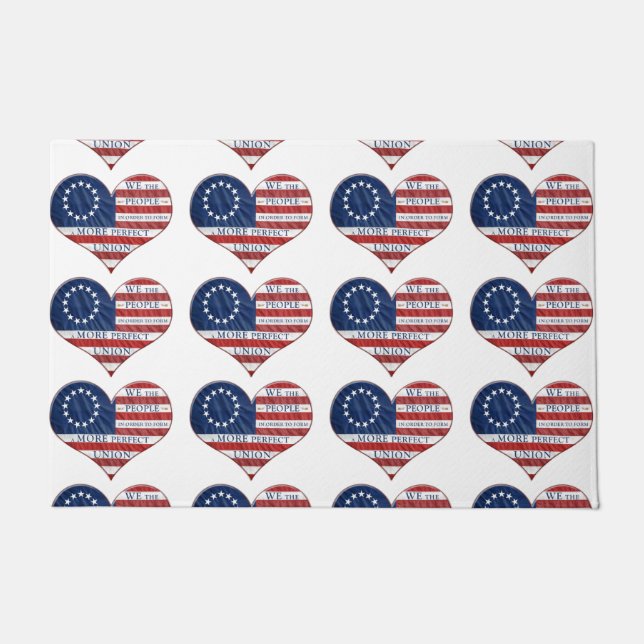 Wir, das amerikanische Flaggenherz Fußmatte (Vorderseite)