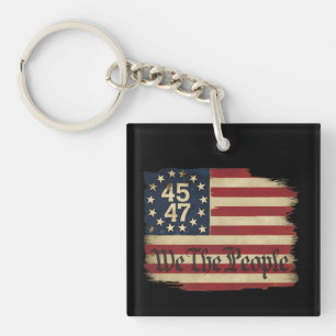 Wir das Volk Trump 45 47 abgenutzte Vintage-Flagge Schlüsselanhänger