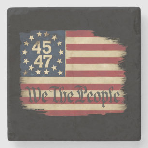 Wir das Volk Trump 45 47 abgenutzte Vintage-Flagge Steinuntersetzer