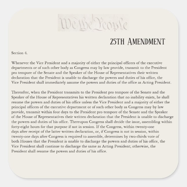 Wir, die Menschen 25. Verfassungsänderung widerste Quadratischer Aufkleber (Vorderseite)