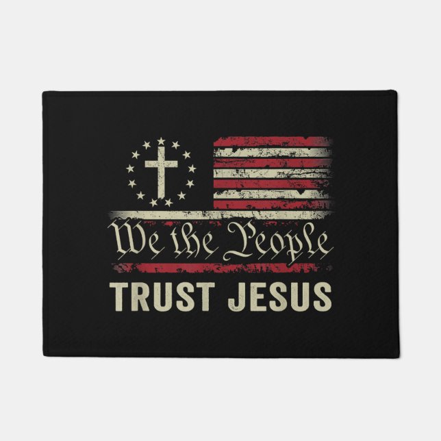 Wir, die Menschen vertrauen Jesus - die US-Flagge  Fußmatte (Vorderseite)
