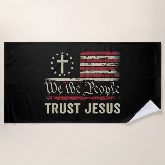 Wir, die Menschen vertrauen Jesus - die US-Flagge  Strandtuch (Vorderseite)