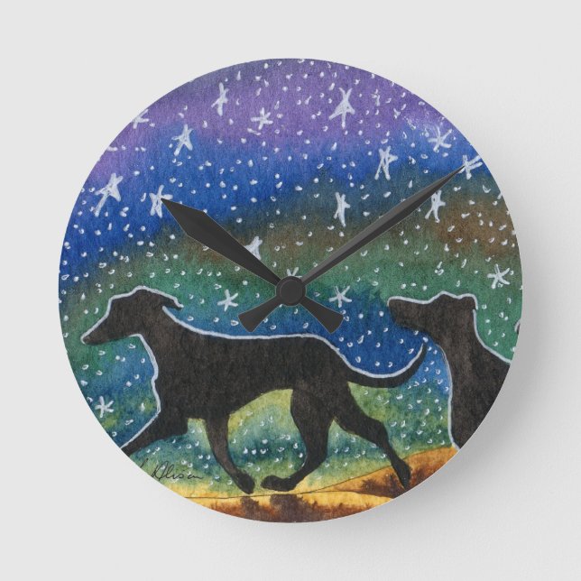 Wir drei Windhundhunde Runde Wanduhr (Vorderseite)