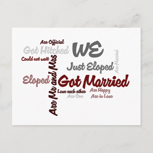 "Wir" Eloped | Verheiratete Word-Cloud got Ankündigungspostkarte (Vorderseite)