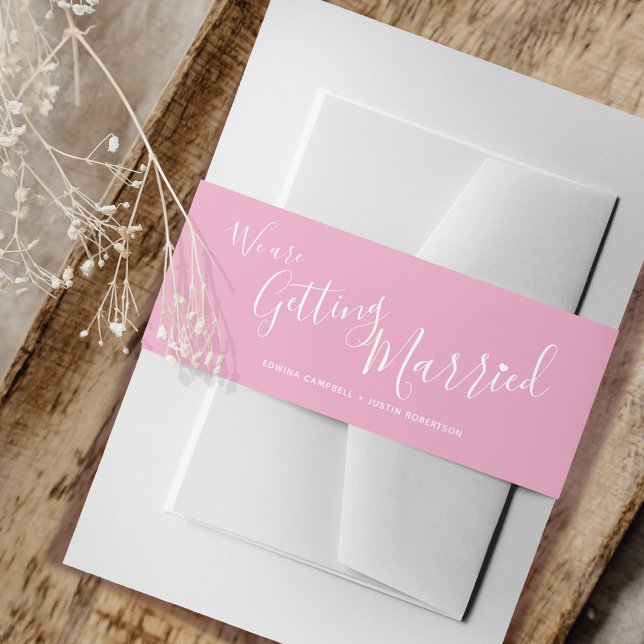 Wir erhalten verheiratete rosa weiße Hochzeit Einladungsbanderole (Von Creator hochgeladen)