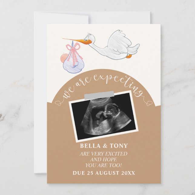 Wir erwarten eine Sonogramm-Karte für braune Schwa Einladung (Vorderseite)