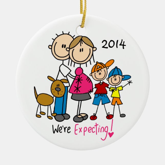 Wir erwarten Paare mit zwei Jungen/Hundeverzierung Keramik Ornament (Vorne)