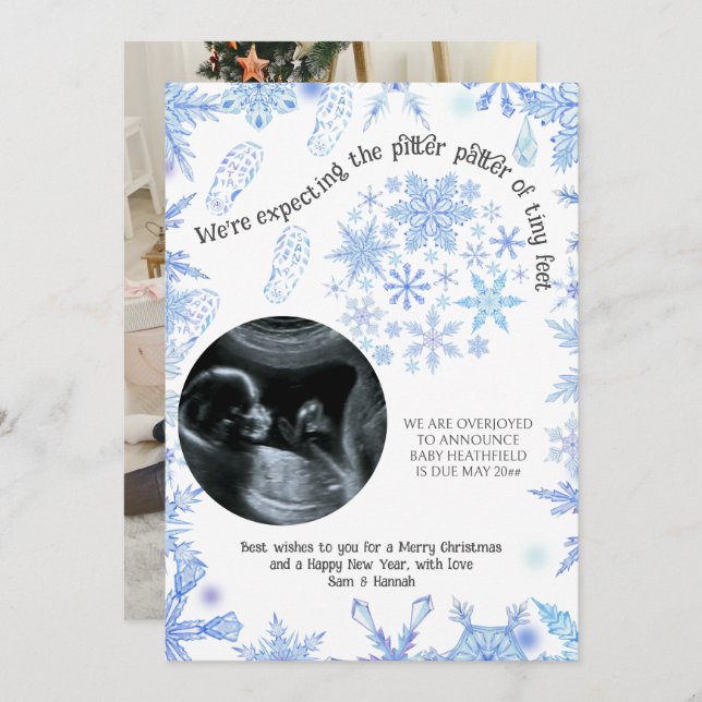 Wir erwarten winzige Weihnachtsschneeflocken 2 Fot Ankündigung (Vorne/Hinten)