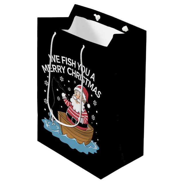 Wir fischen euch ein frohe Weihnachtsfischer Mittlere Geschenktüte (Vorderseite Schrägansicht)