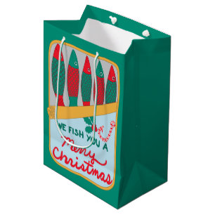 Wir fischen Ihnen ein frohes Weihnachtsfest Lustig Mittlere Geschenktüte