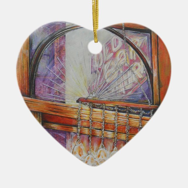 Wir fliegen alle durch das gleiche Licht. Keramik Ornament (Vorne)