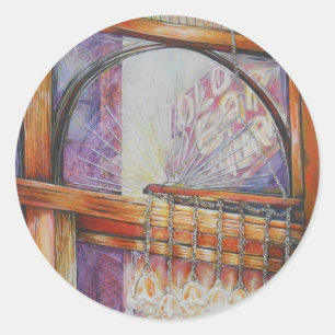 Wir fliegen alle durch das gleiche Licht. Runder Aufkleber