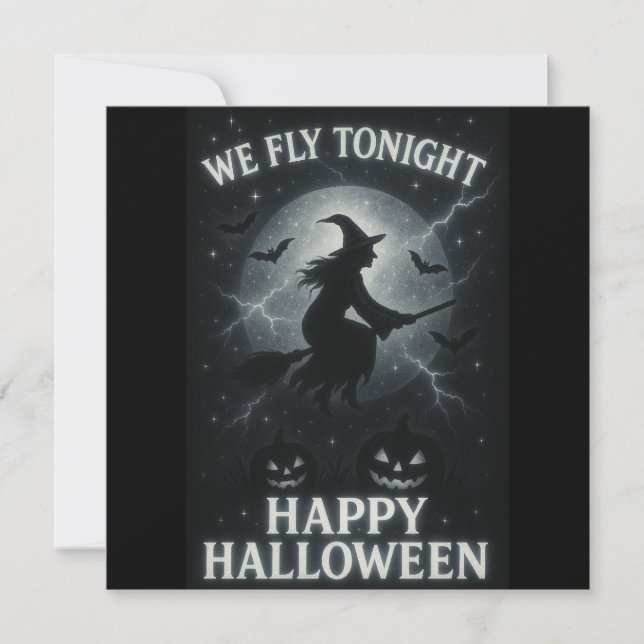 Wir fliegen heute Abend Platin/Schwarzes Halloween Einladung (Vorderseite)