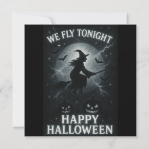 Wir fliegen heute Abend Platin/Schwarzes Halloween Einladung