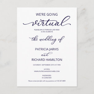 Wir gehen virtuell Online-Hochzeitseinladung Postkarte