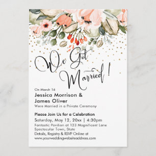 Wir Got Verheiratet! Blush Florals & Gold Confetti Einladung