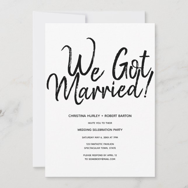 "Wir Got Verheiratet!" Lässige Script-Hochzeitsemp Einladung (Vorderseite)