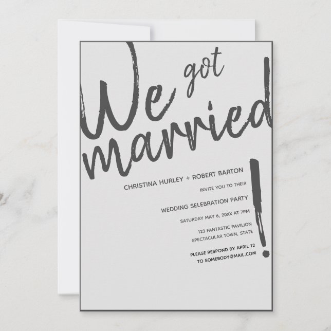 "Wir Got Verheiratet!" Lässige Script-Hochzeitsemp Einladung (Vorderseite)