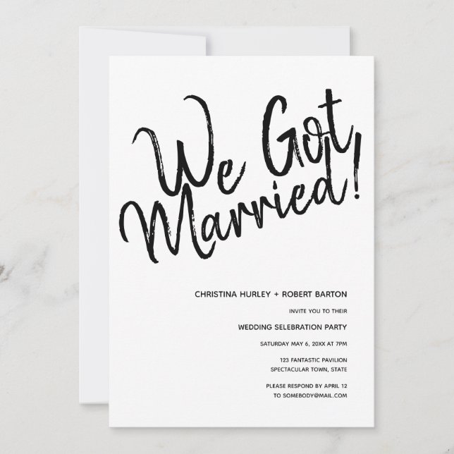 "Wir Got Verheiratet!" Lässige Script-Hochzeitsemp Einladung (Vorderseite)