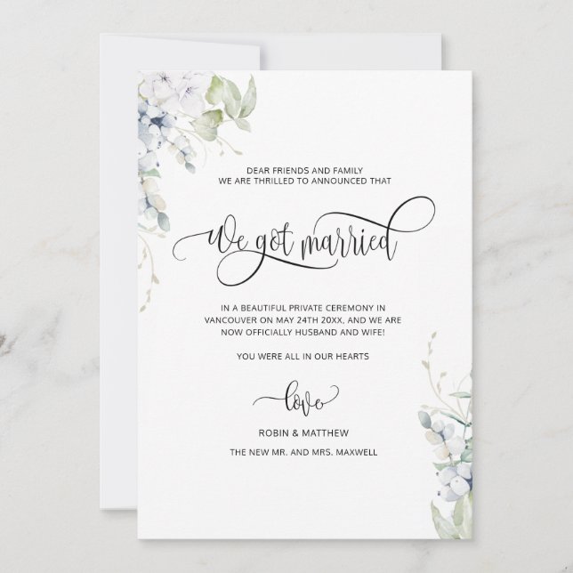 Wir got Verheiratete, elegante Verheiratete Hochze Ankündigung (Vorderseite)