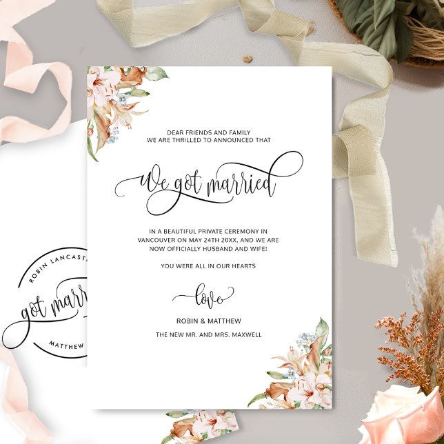 Wir got Verheiratete, erdige Blüten, Verheiratete  Ankündigung (Von Creator hochgeladen)