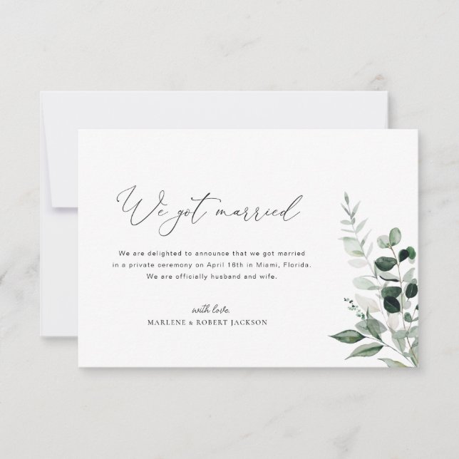 Wir Got Verheiratete Grün Hochzeitsankündigung Dankeskarte (Vorderseite)