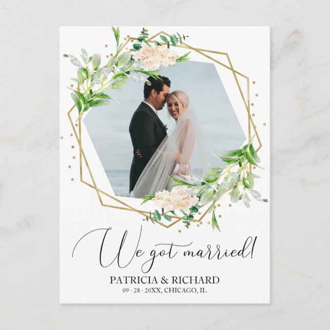 Wir Got Verheiratete Grünen Eloped Ankündigung Postkarte (Vorderseite)