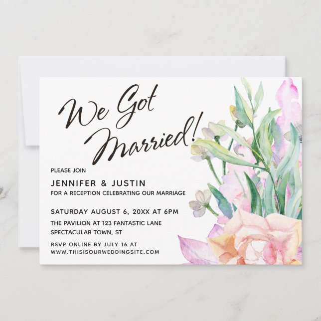 Wir Got Verheiratete künstlerische Aquarellfarben  Einladung (Vorderseite)